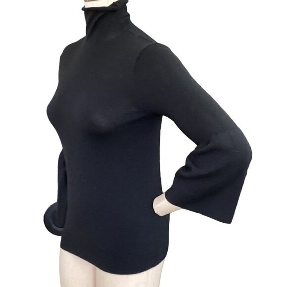 Ann Taylor Turtle-Neck Bell Sleeve Wool Blend Sweater S Black #177E - Picture 3 of 7